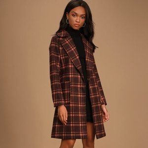 Natasha Burgundy Plaid Tie Coat